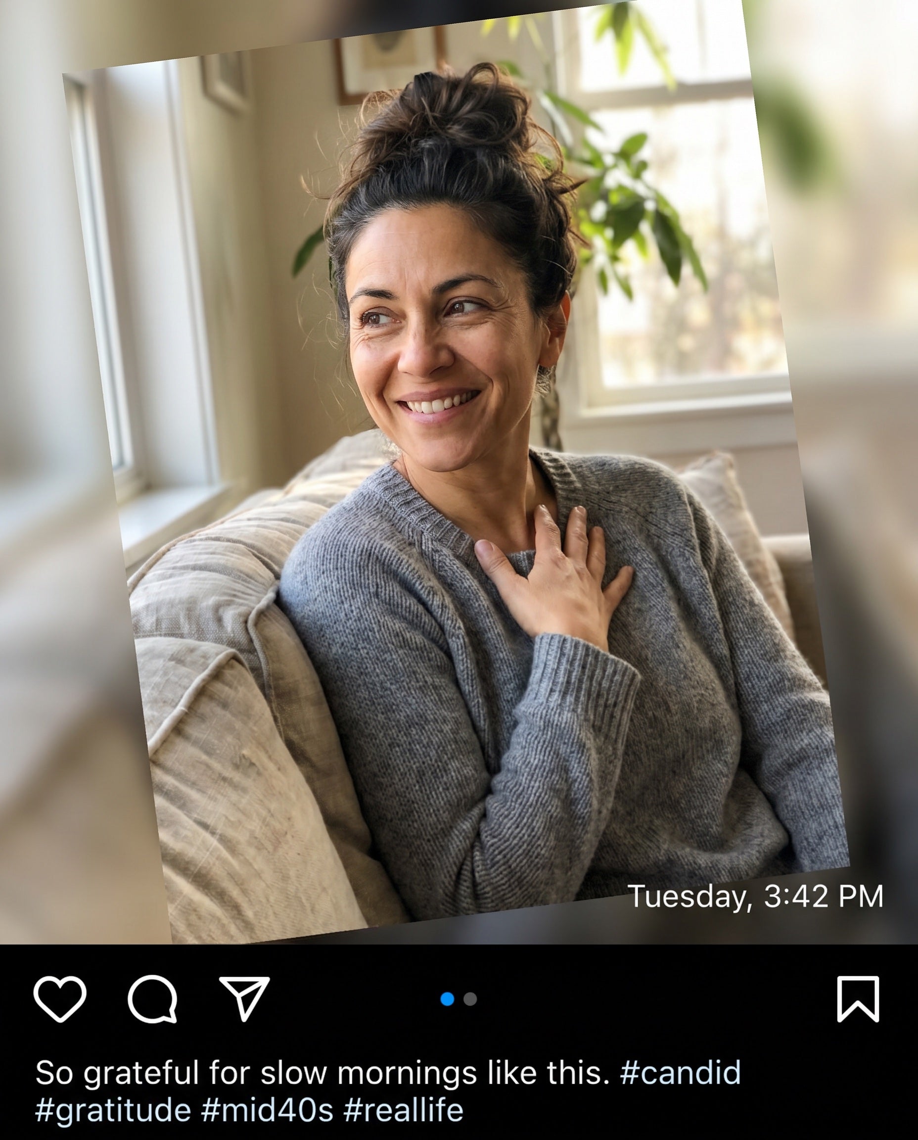 Rachel T., woman in mid-40s at her kitchen table