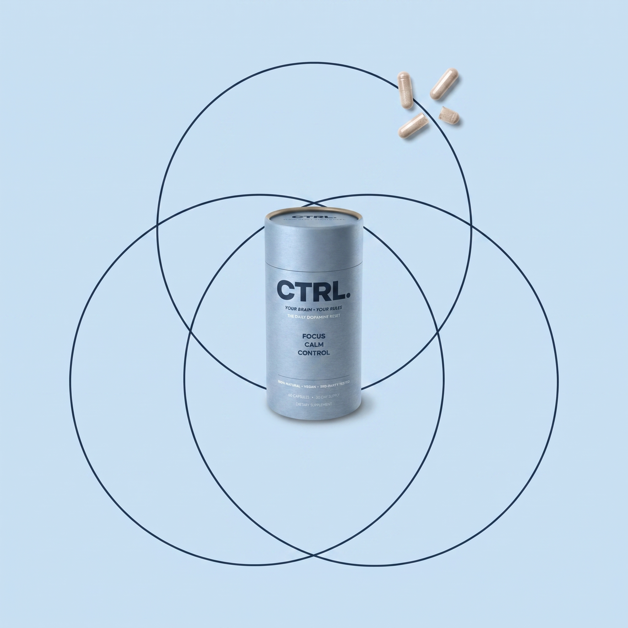 CTRL bottle with the three action circles