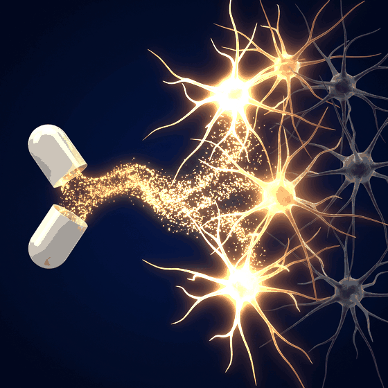 A capsule releasing L-tyrosine into neurons that light up with dopamine