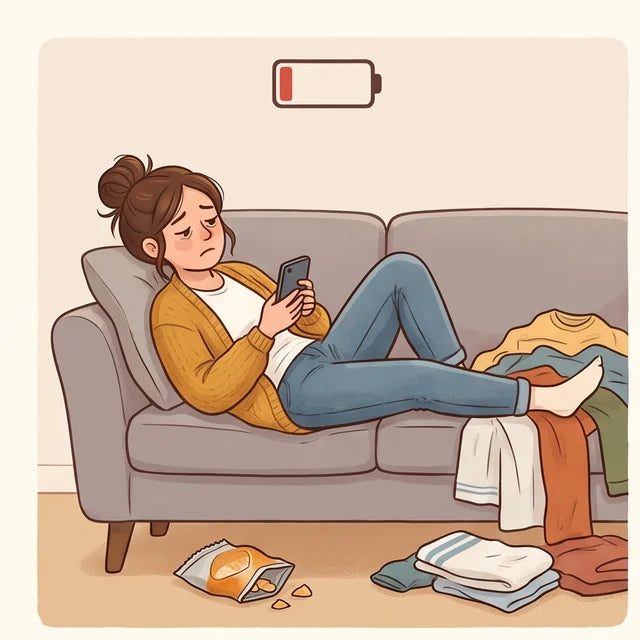 Day 1: slumped on the couch with an empty battery