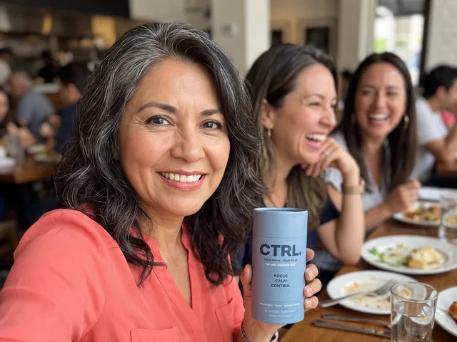 Patricia K., a CTRL customer in her fifties, holding her CTRL tube