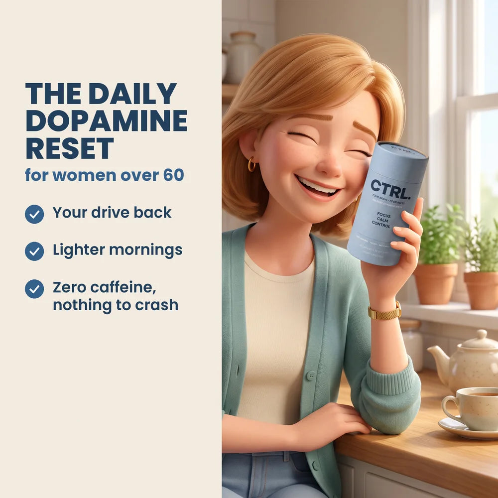 Carol smiling with her CTRL tube: her drive back, lighter mornings, zero caffeine