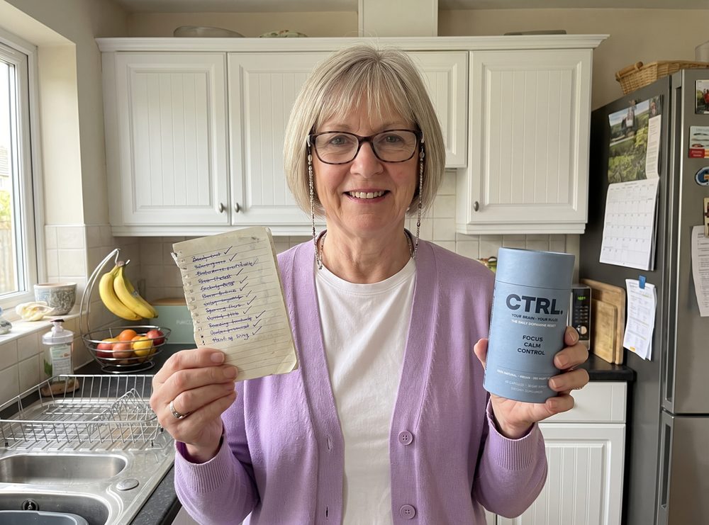Carol holding her CTRL tube and a finished to-do list