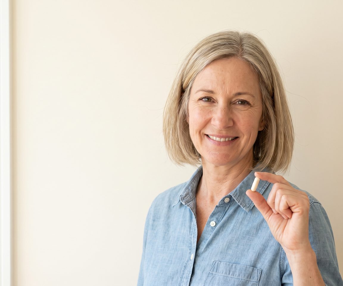 A woman holding one CTRL capsule